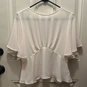 Express small petite cropped flutter sleeve cream blouse